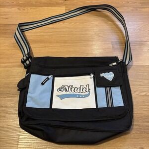 Vintage Mudd Messenger Bag Crossbody Baby Blue Black School Laptop Y2K 90s Retro